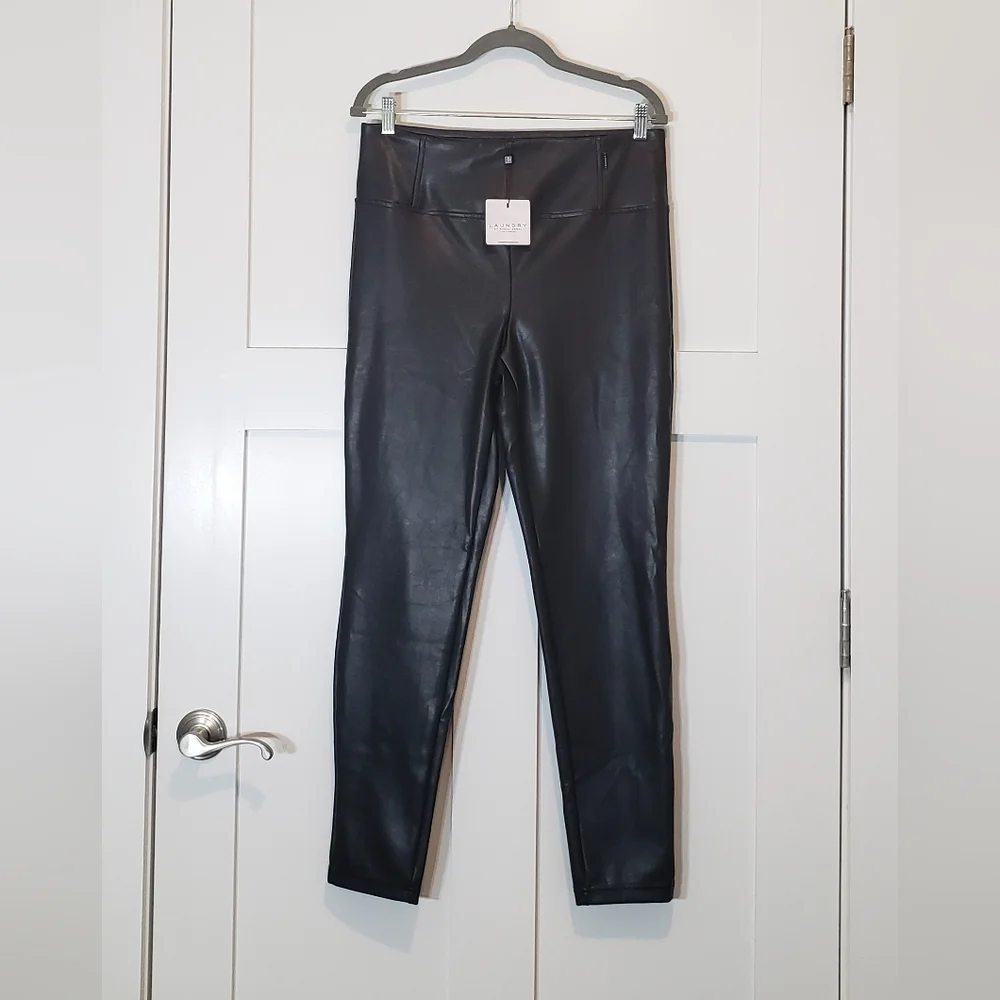 Laundry By Shelli Segal Black Faux Vegan Leather Hi Rise Pants Size Large New